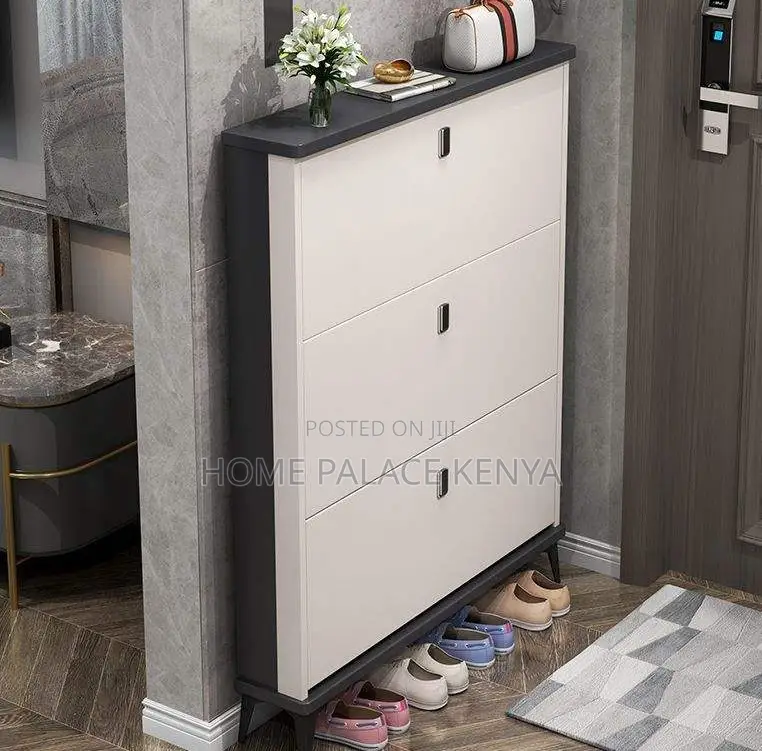 Shoe Rack: Solid Wood Flip Bucket Shoe Storage Cabinet