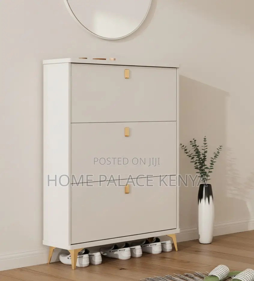 Shoe Rack: Solid Wood Flip Bucket Shoe Storage Cabinet