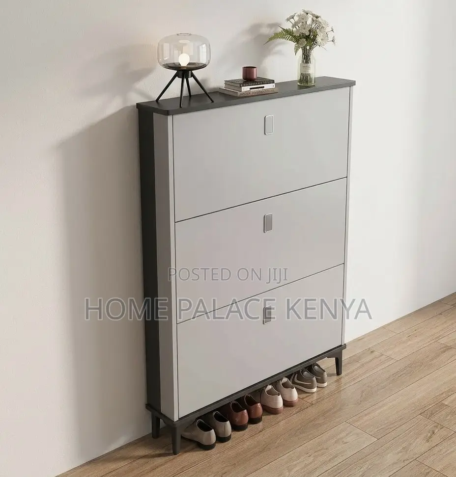 Shoe Rack: Solid Wood Flip Bucket Shoe Storage Cabinet