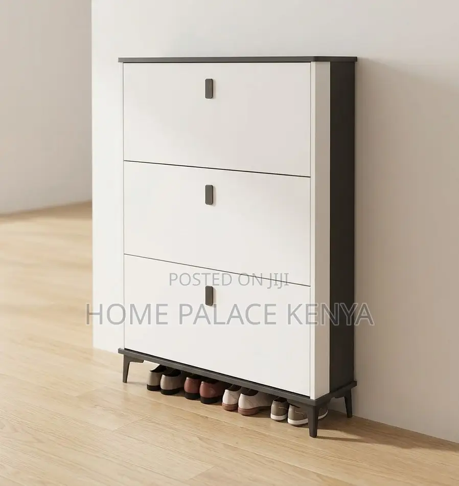 Shoe Rack: Solid Wood Flip Bucket Shoe Storage Cabinet