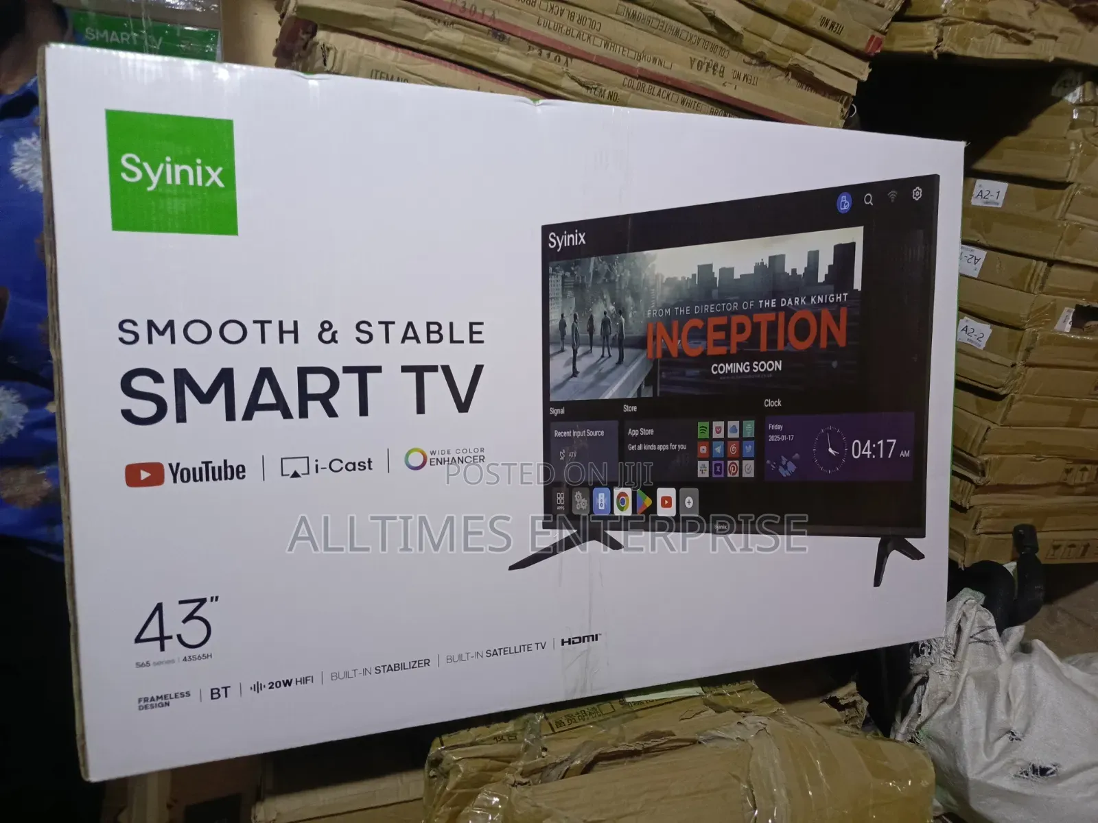 Syinix 43 Inches Smart Android Frameless Bluetooth Youtube Netflix