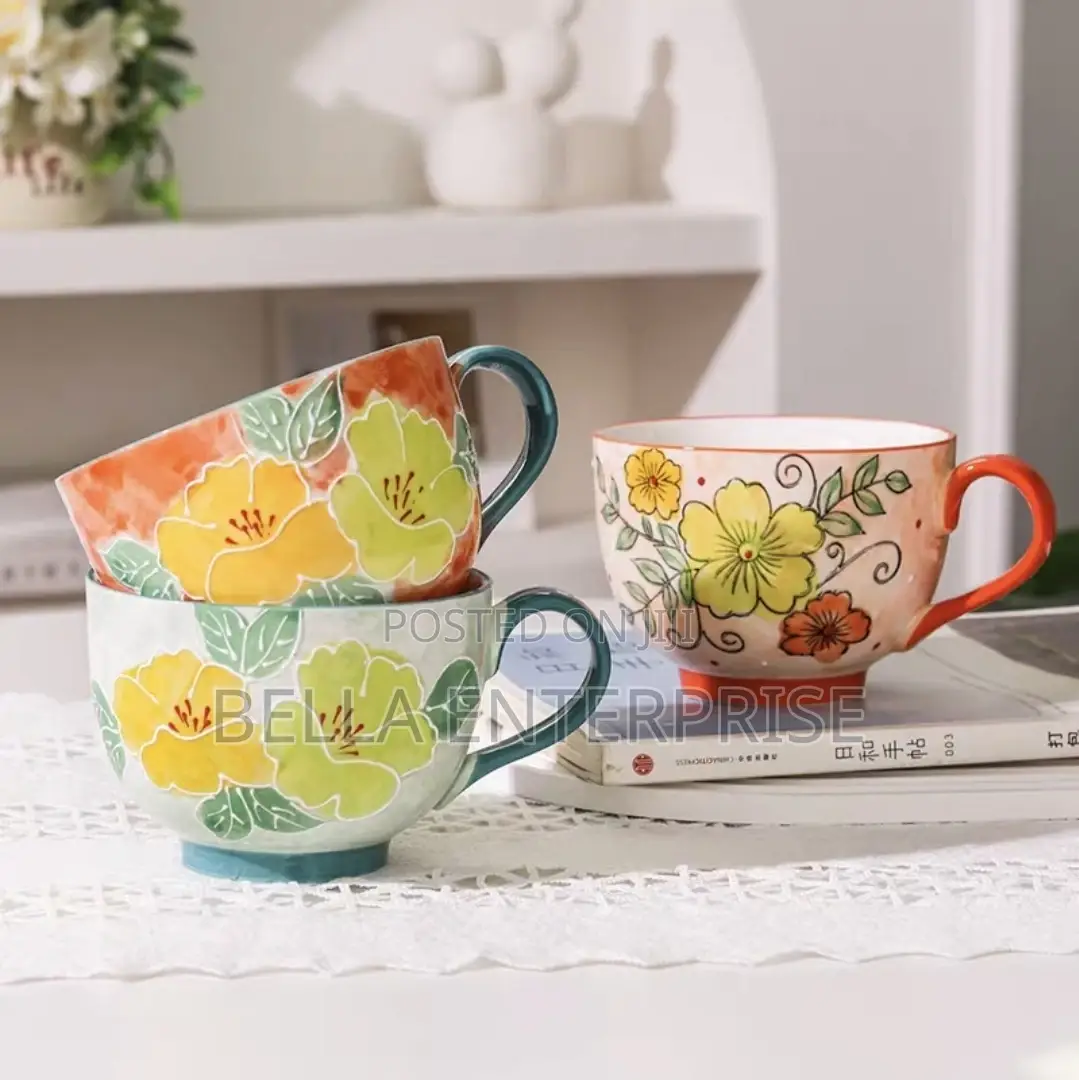 Hand Painted Embossed Flower Mugs at 700 Per Pc