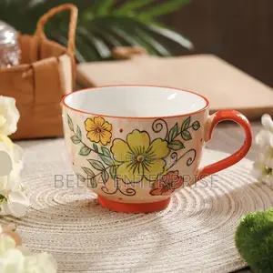Hand Painted Embossed Flower Mugs at 700 Per Pc