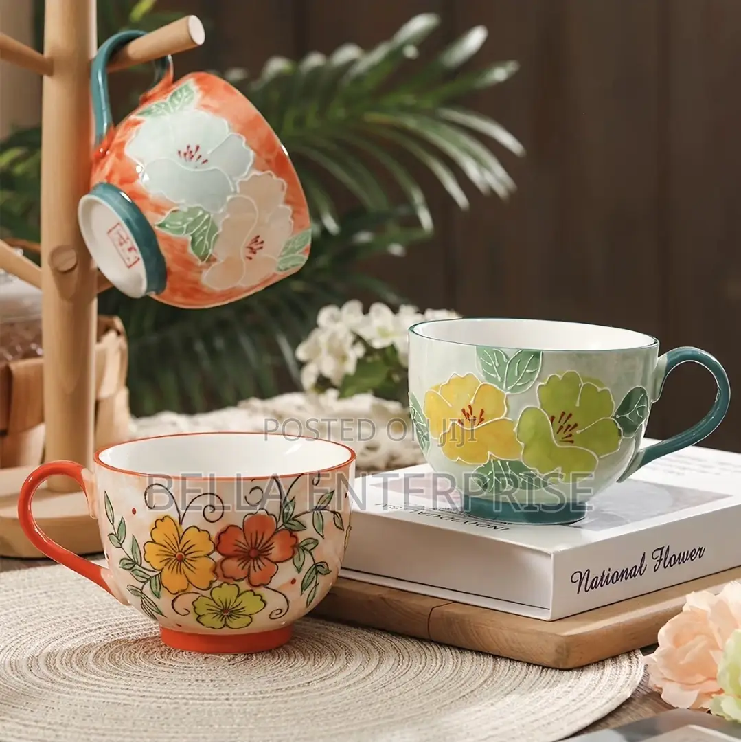 Hand Painted Embossed Flower Mugs at 700 Per Pc