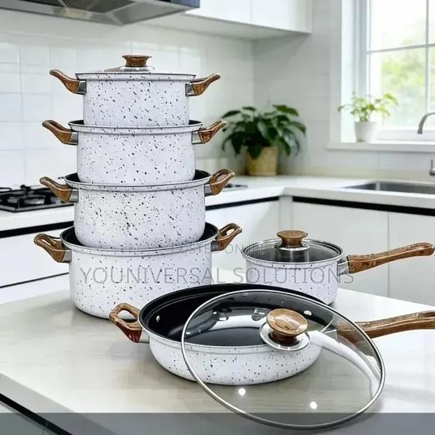 12 Pieces Non Stick Cooking Pots (With Wooden Handles)