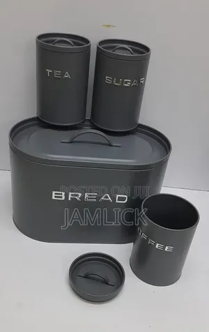 Alloy Unique Elegant Bread Storage Bin + 3pcs Canisters Set - Bz