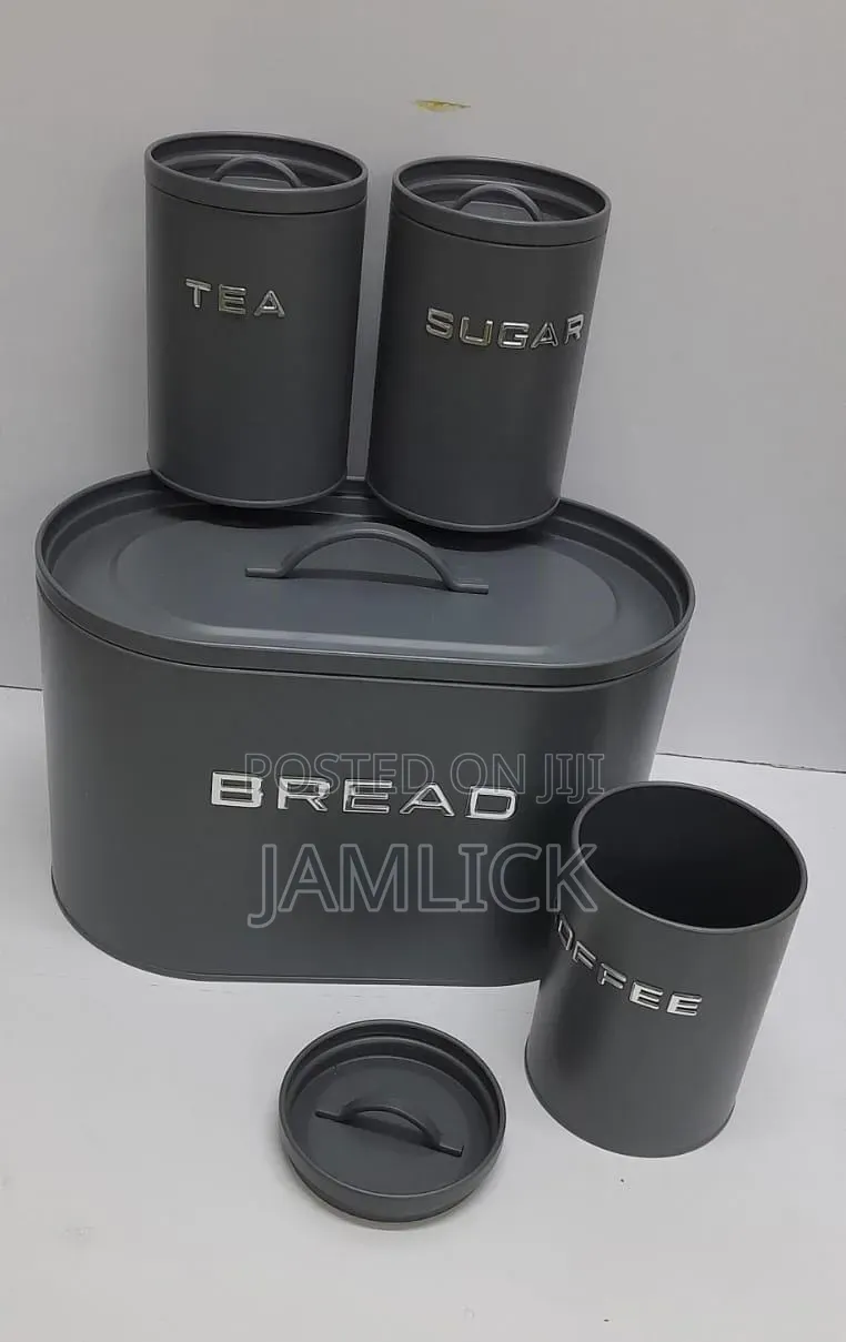Alloy Unique Elegant Bread Storage Bin + 3pcs Canisters Set - Bz