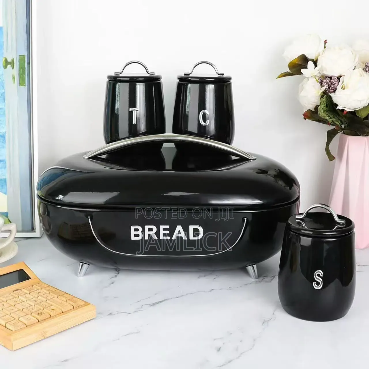 Elegant Bread Storage Bin + 3pcs Canisters Set - Bz