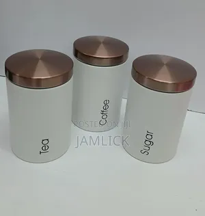 Brown Lid Sugar, Tea Coffee Canisters Set - Bz