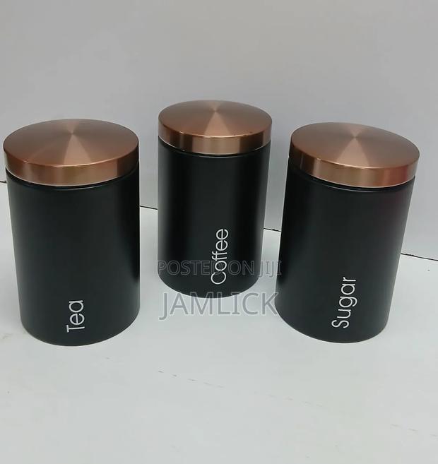 Brown Lid Sugar, Tea Coffee Canisters Set - Bz - thumbnail 2