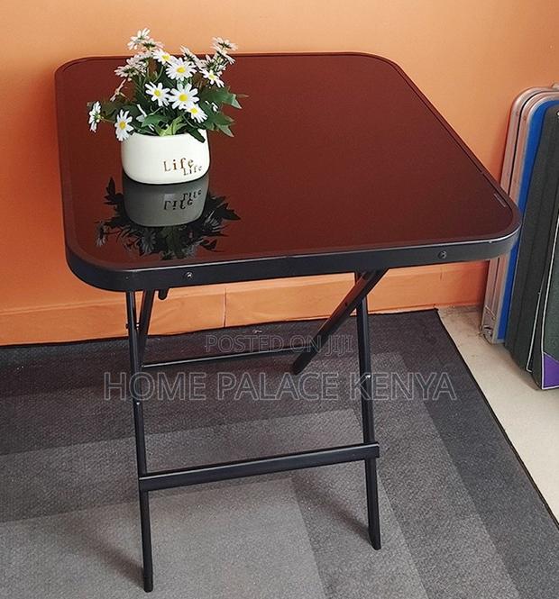 Outdoor Table: Square Black Mirror Glass Foldable Table - main view