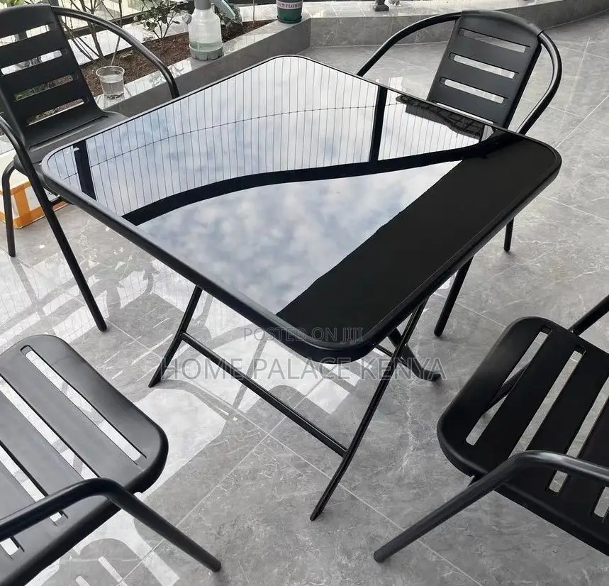 Outdoor Table: Square Black Mirror Glass Foldable Table