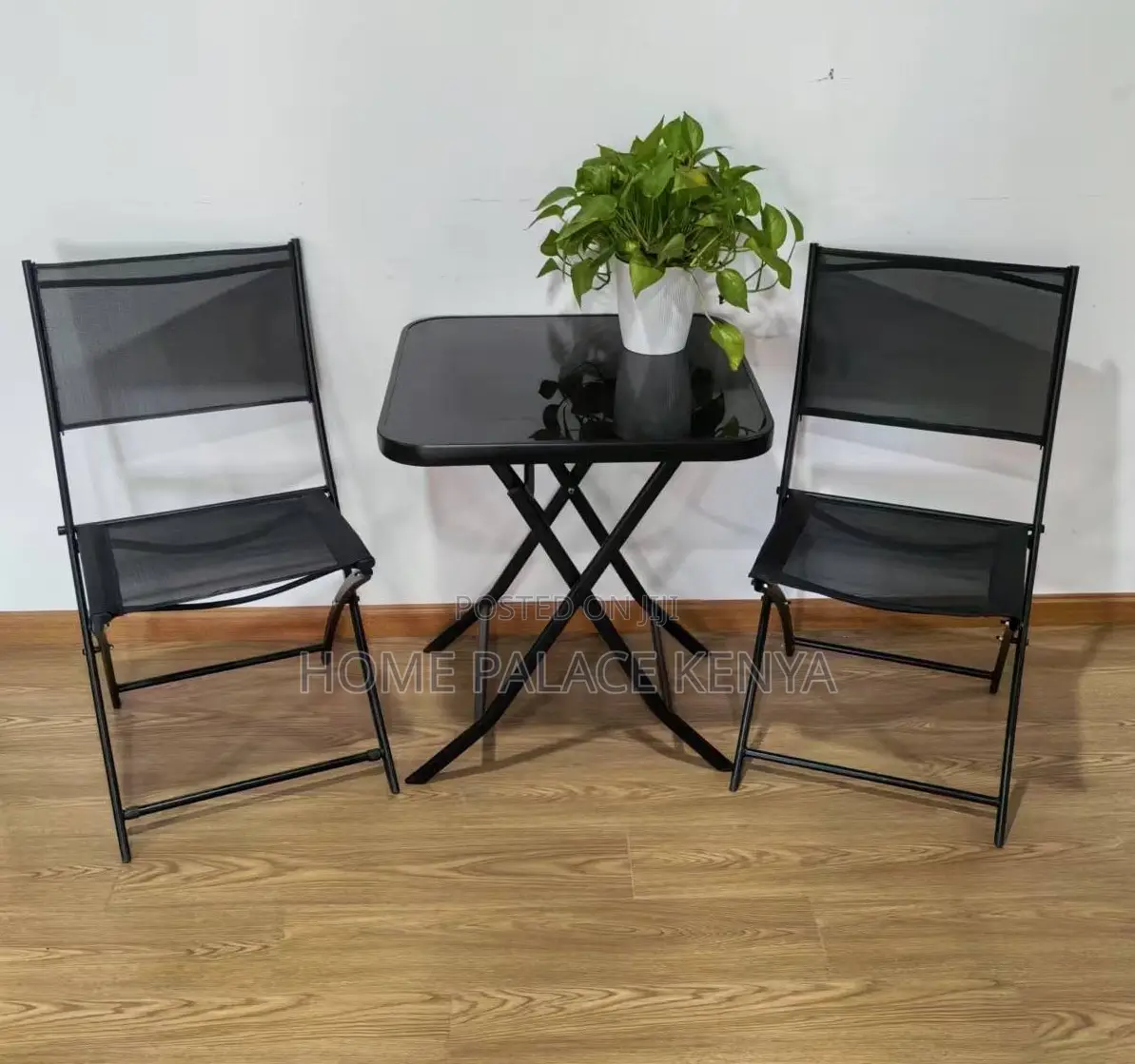 Outdoor Table: Square Black Mirror Glass Foldable Table