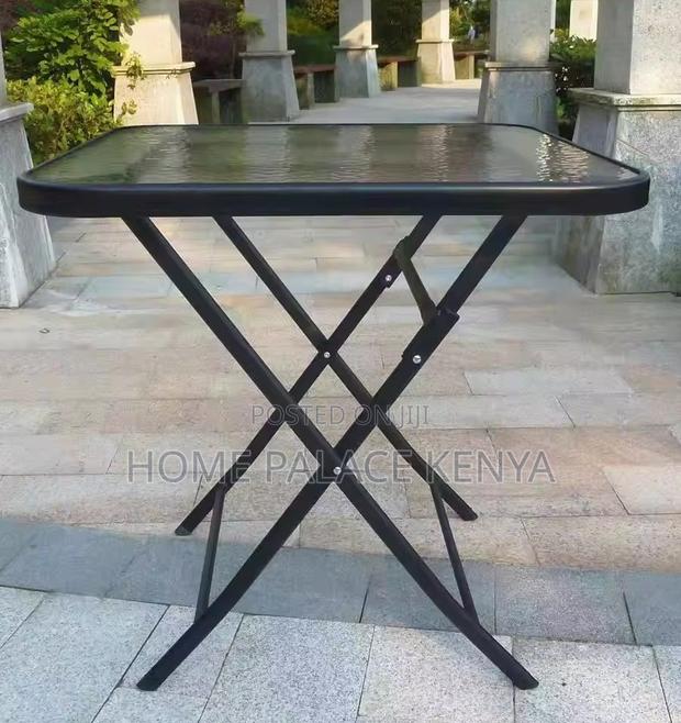 Outdoor Table: Square Black Mirror Glass Foldable Table - thumbnail 12
