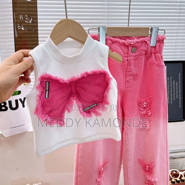 Girls Pink Purple 2pc Trouser Set