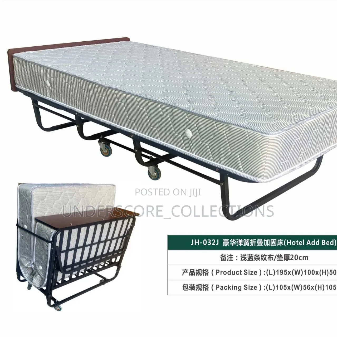 Rollaway Bed With 4′′ Mattress N 4 Wheels 4 Easy Movement195x95x40 Cm