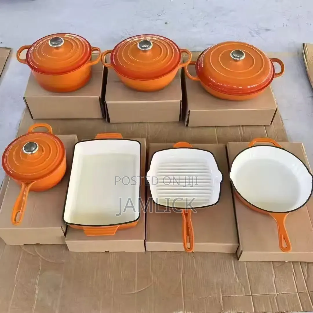 Orange 11pcs Cast Iron Cookware Set – Enamel Coated ,- Cr