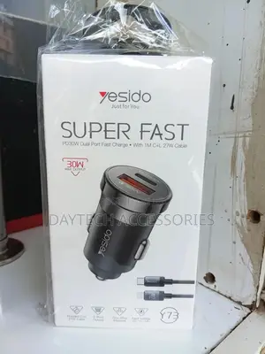 Yesido 30w Car Charger With Type-C to Type-C Cable - Black