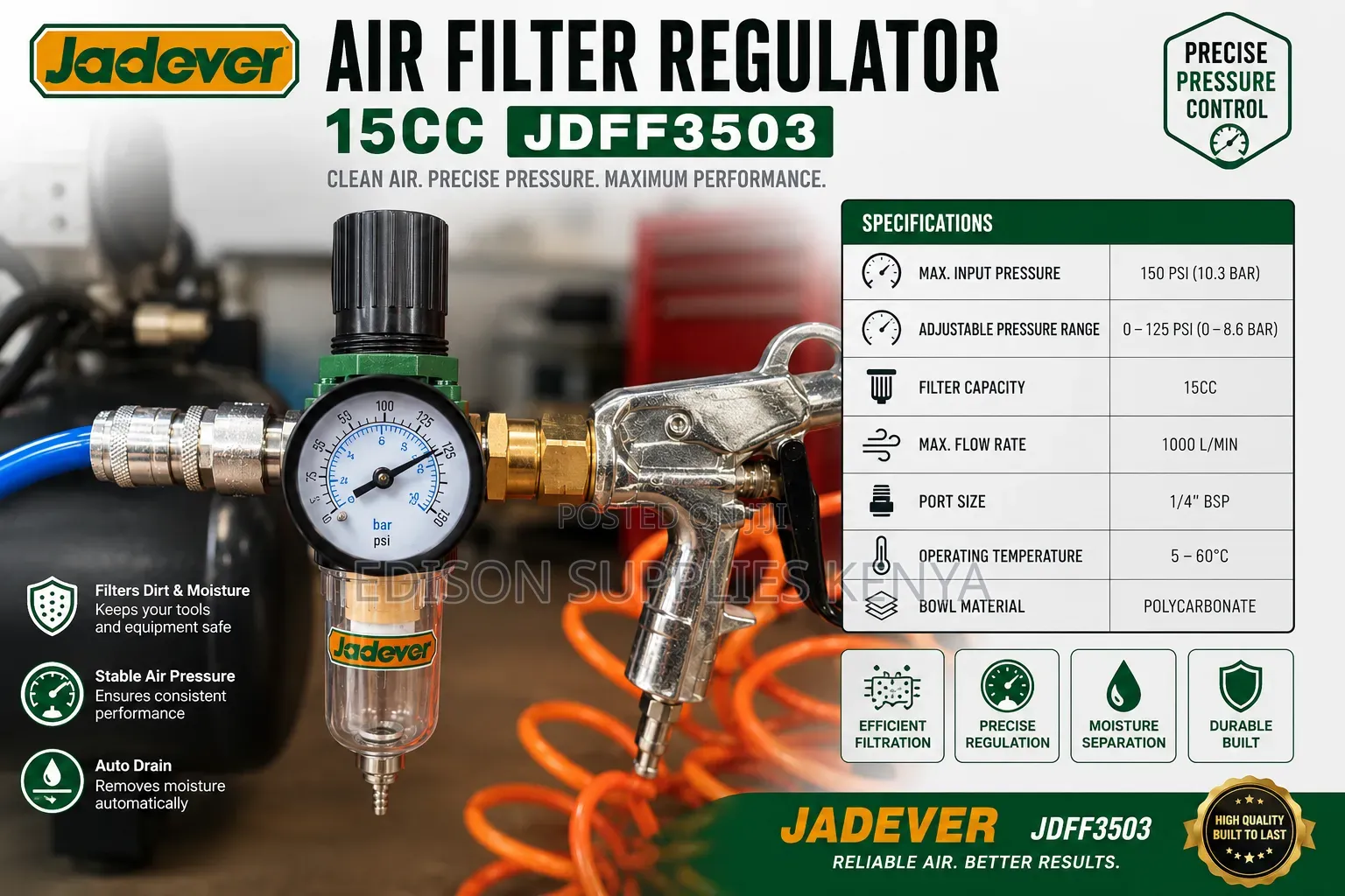 Jadever Air Filter Regulator Air Compressor Pressure Monitor