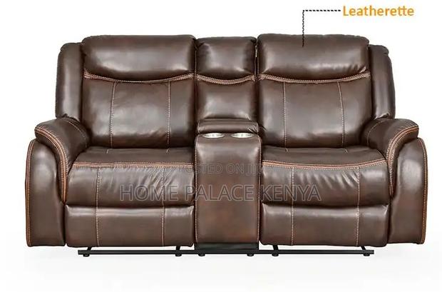 Recliner Sofa: 2 Seater Leather Recliner With Console - thumbnail 2