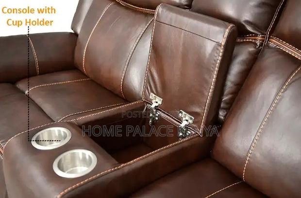 Recliner Sofa: 2 Seater Leather Recliner With Console - thumbnail 3