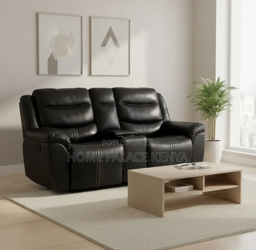 Recliner Sofa: 2 Seater Leather Recliner With Console