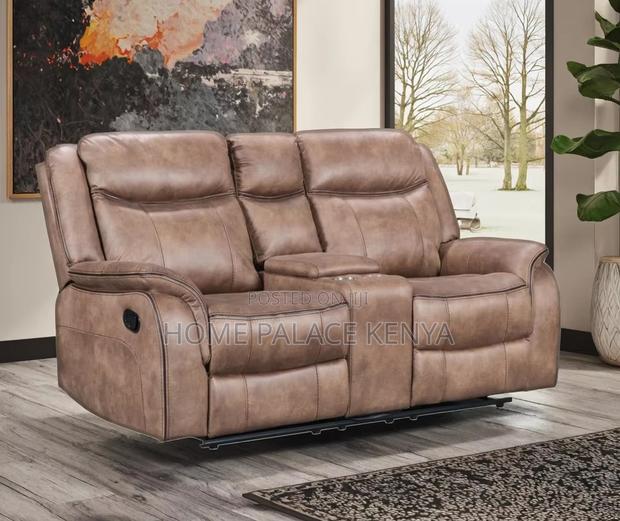 Recliner Sofa: 2 Seater Leather Recliner With Console - thumbnail 9