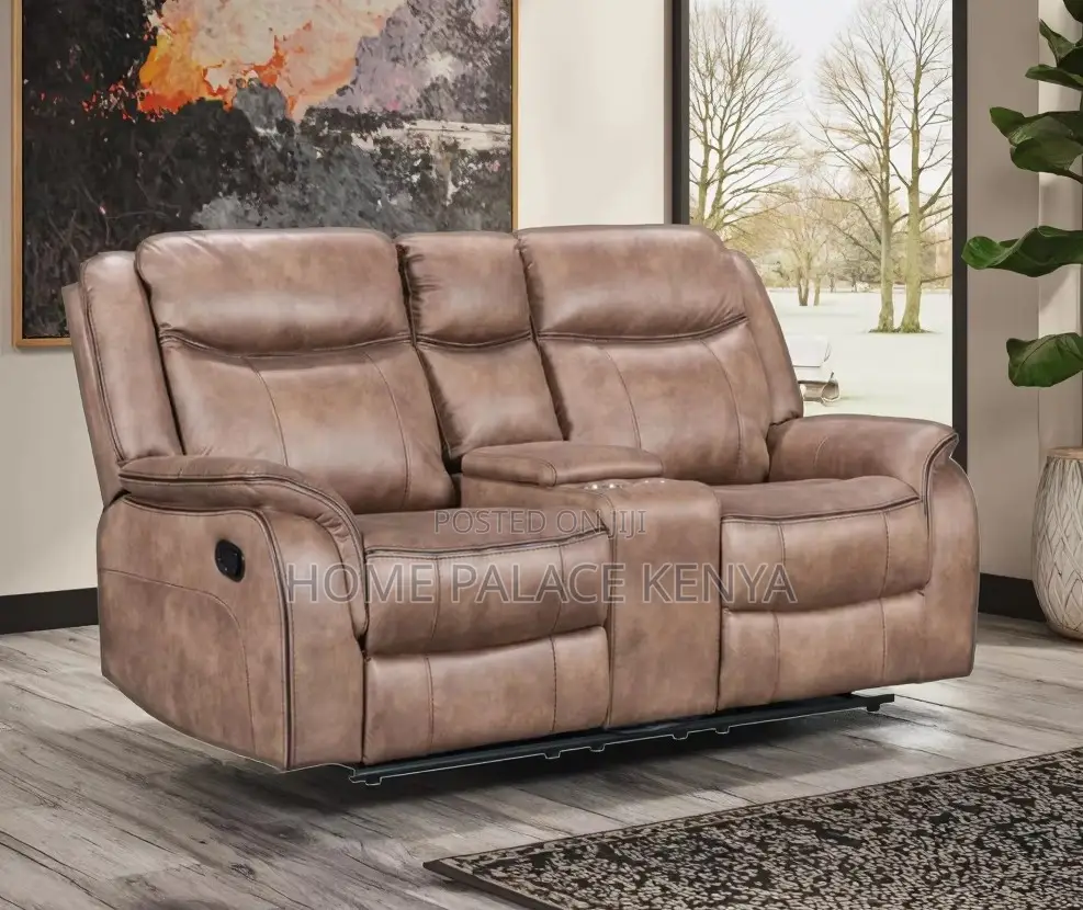 Recliner Sofa: 2 Seater Leather Recliner With Console