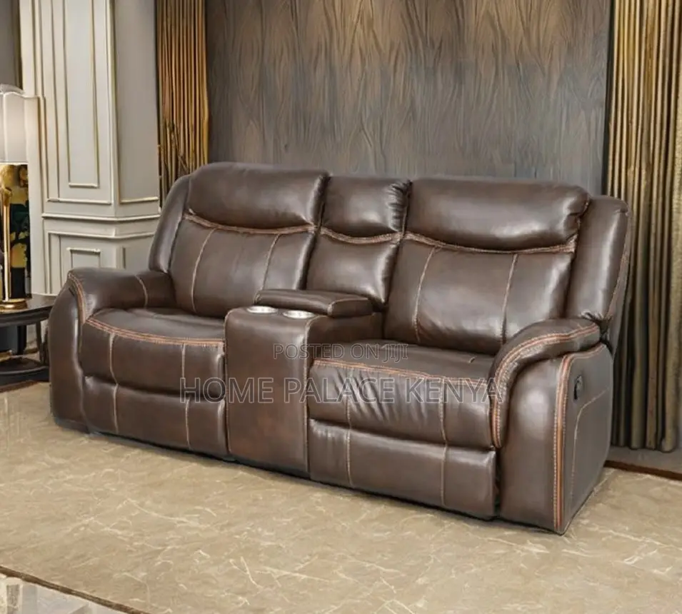 Recliner Sofa: 2 Seater Leather Recliner With Console