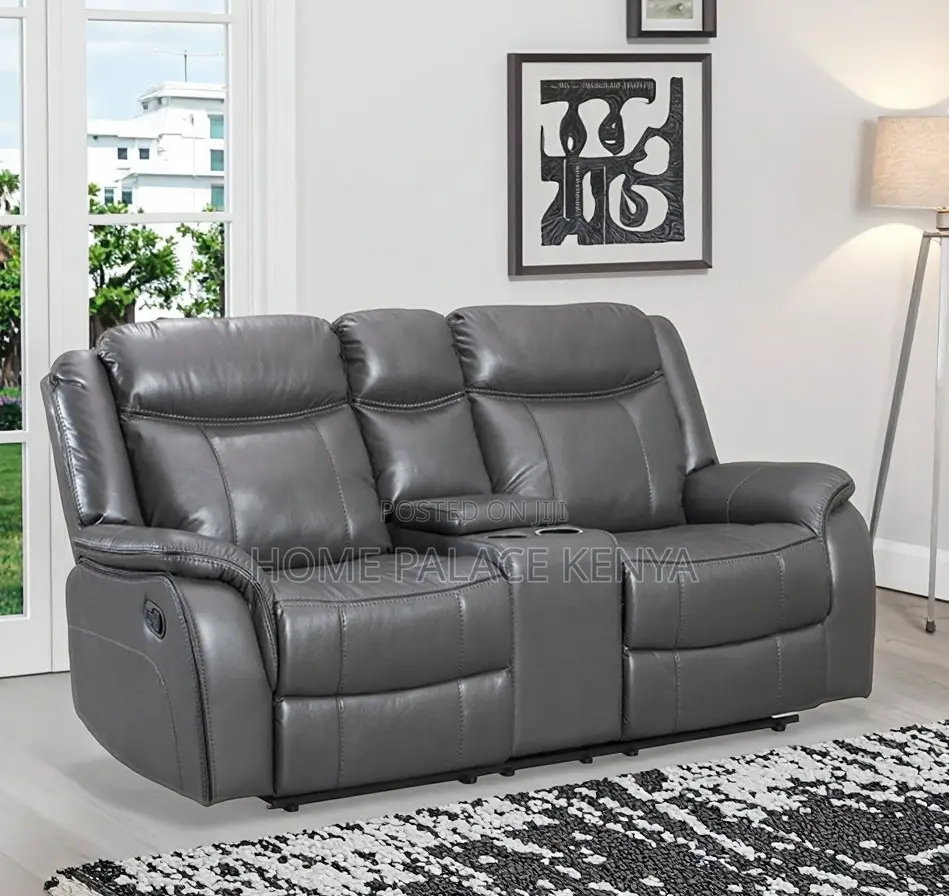 Recliner Sofa: 2 Seater Leather Recliner With Console