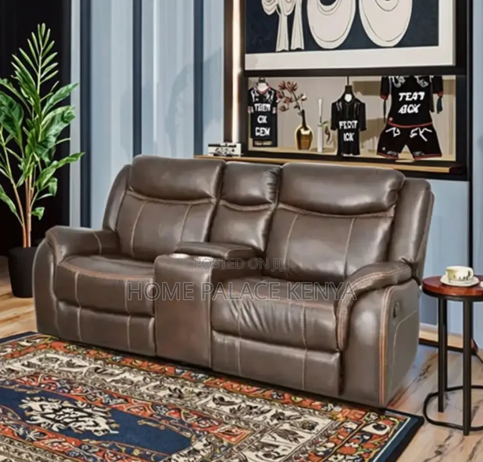 Recliner Sofa: 2 Seater Leather Recliner With Console