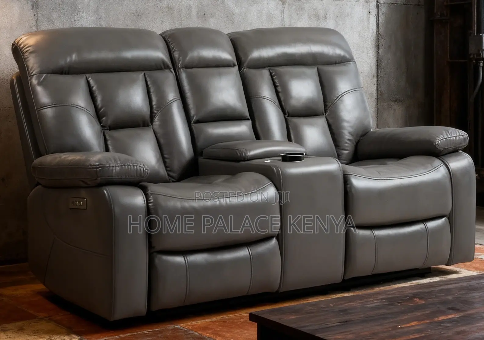 Recliner Sofa: 2 Seater Leather Recliner With Console