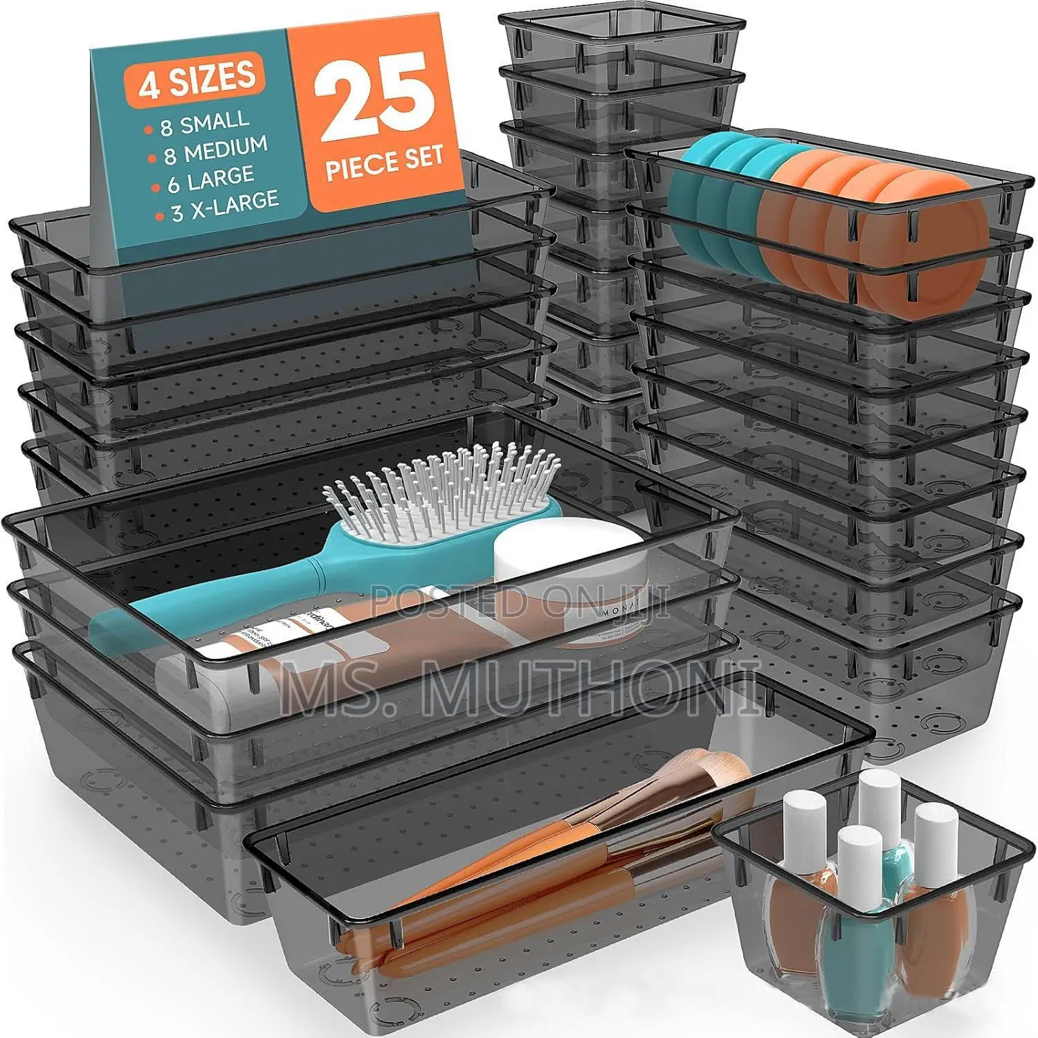 Fresh Polypropylene Drawer Organizer Set (Black)
