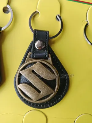 Suzuki Metal Emblem Key Fob With Black Leather Backing