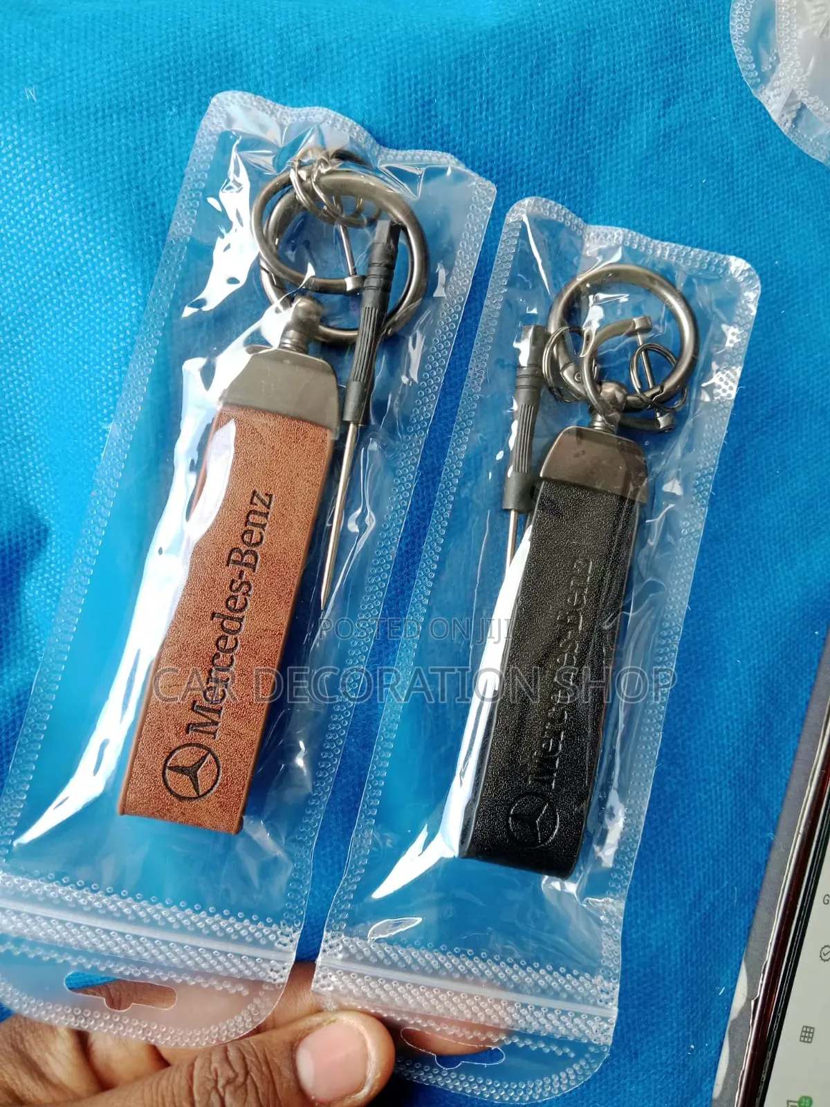 Mercedes Leather Key Strap for Mercedes Logo in Black or Brown
