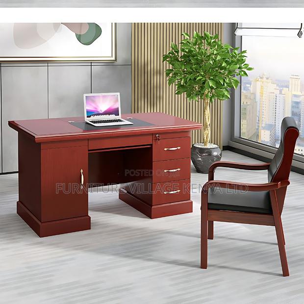 1.2m Fixed Mahogany Executive Desk With Drawers - thumbnail 2