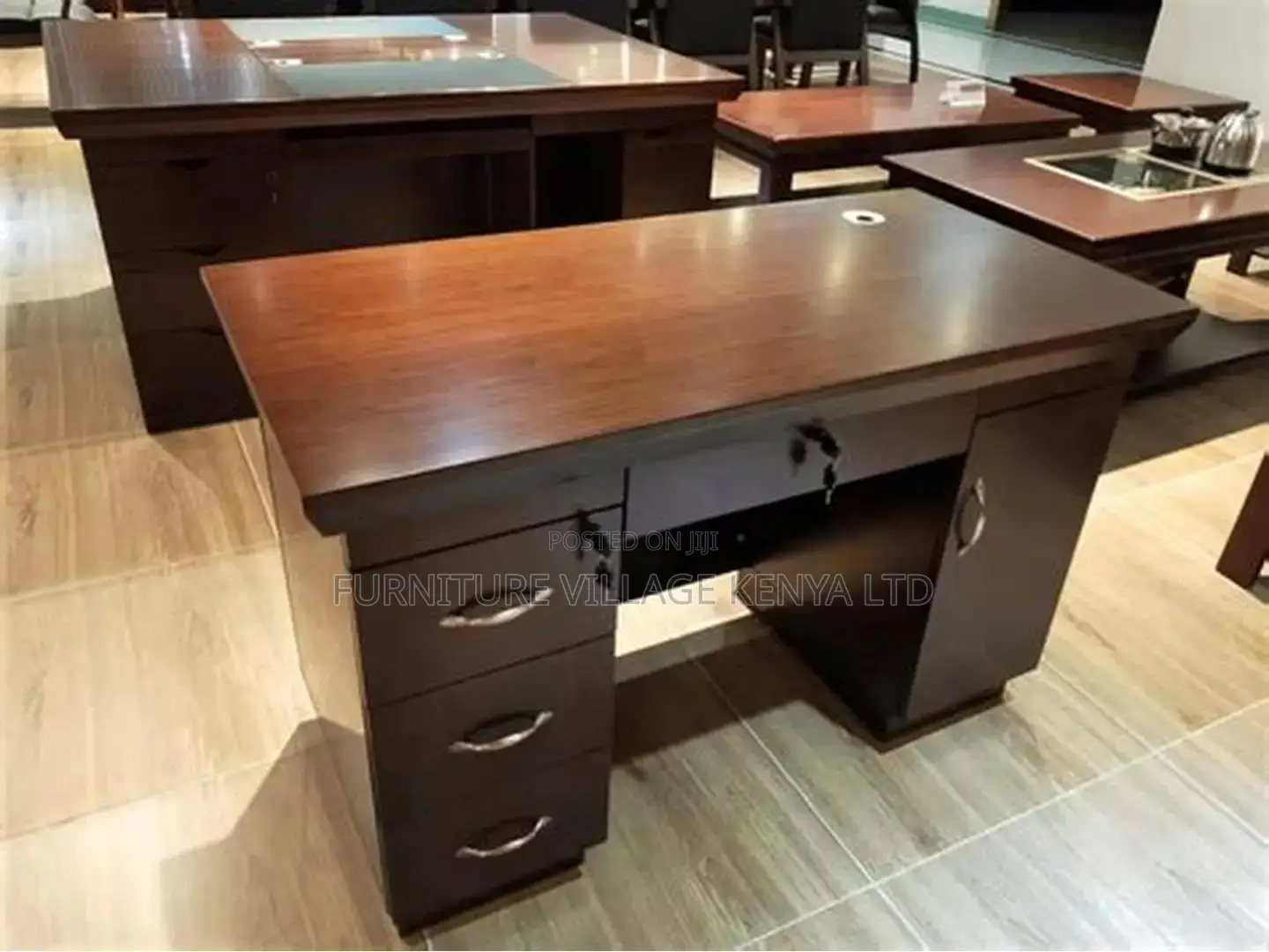 1.2m Fixed Mahogany Executive Desk With Drawers