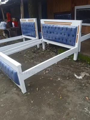 White and Blue Wood Bed 4x6