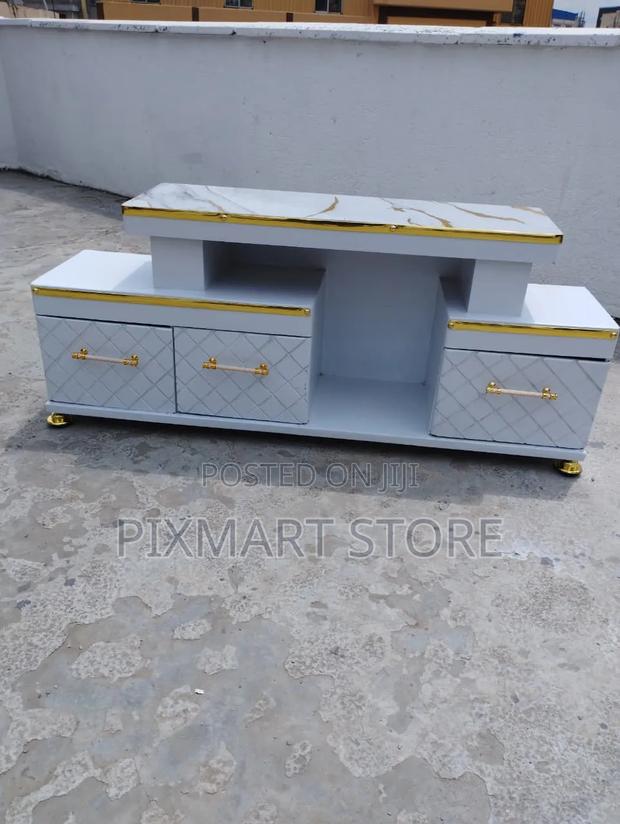 Executive Tv Stand With Marble Look Finish