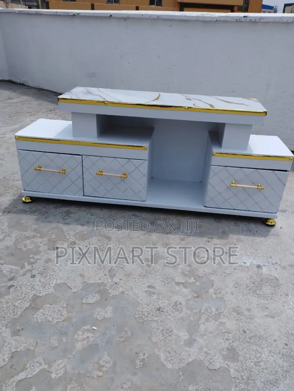 Executive Tv Stand With Marble Look Finish