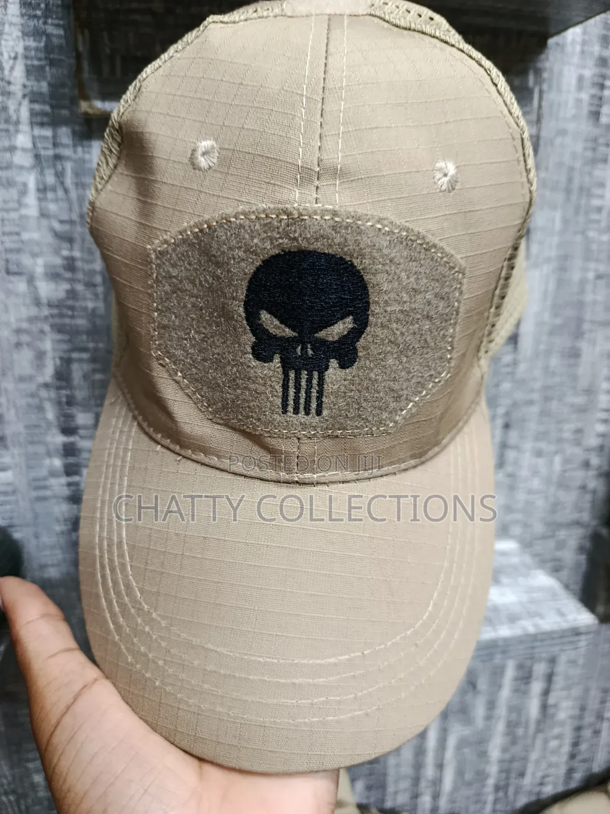 Unisex Skull Design Beige Tactical Caps