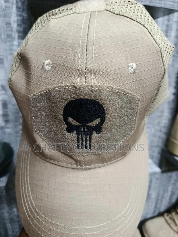 Unisex Skull Design Beige Tactical Caps - thumbnail 2