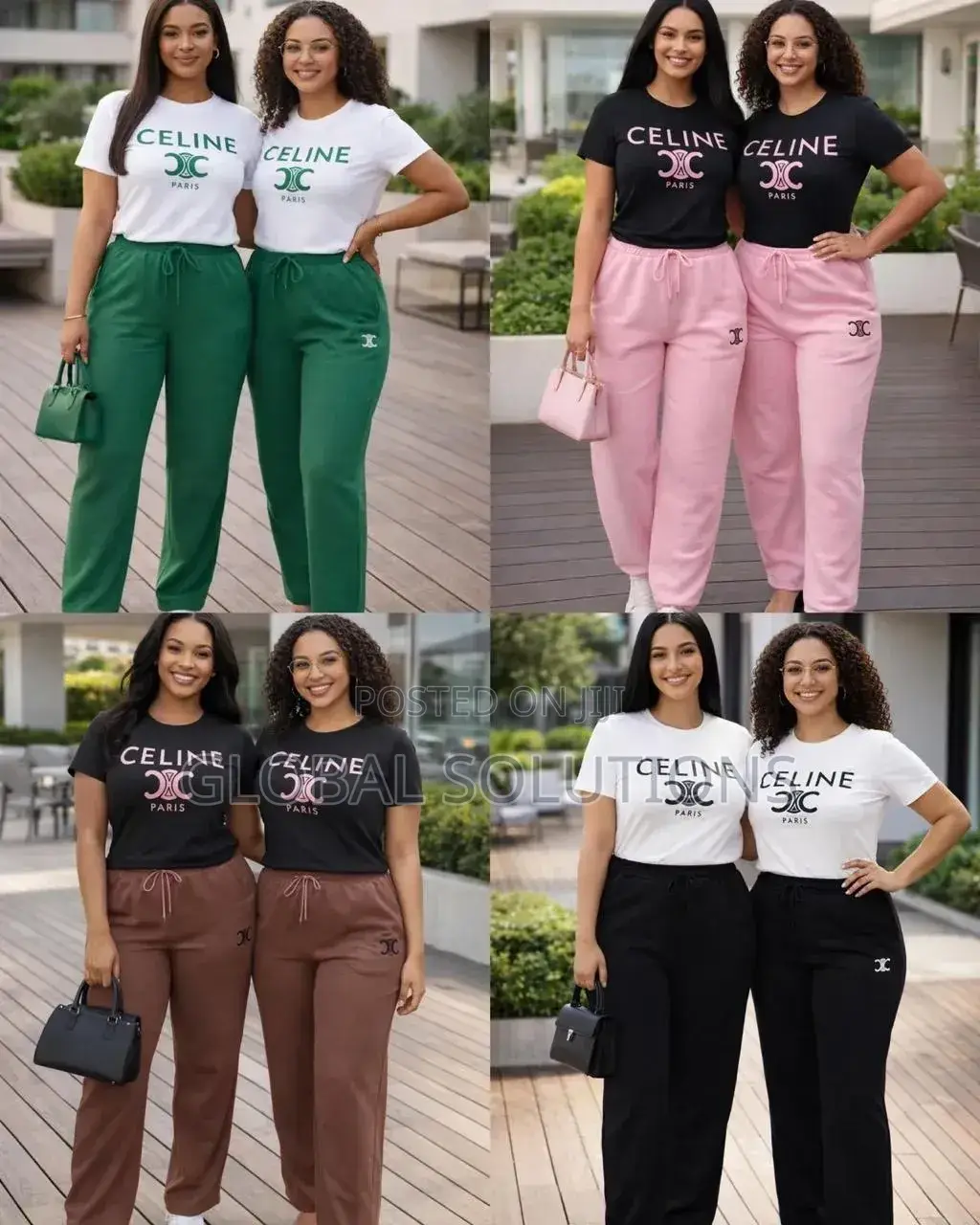 Women's Sets With Celine Logo T-shirts And Graphic-print Sweatpants