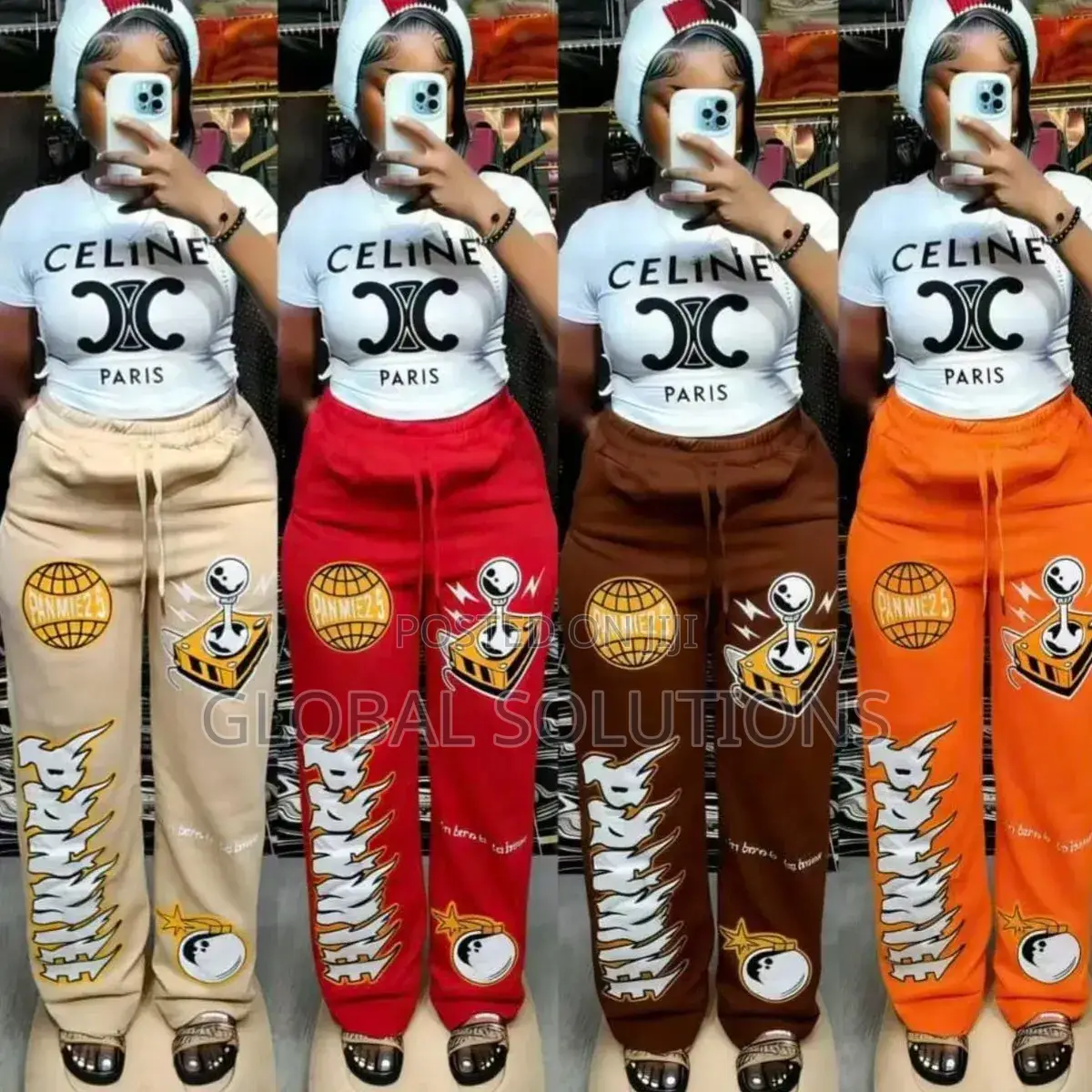 Women's Sets With Celine Logo T-shirts And Graphic-print Sweatpants