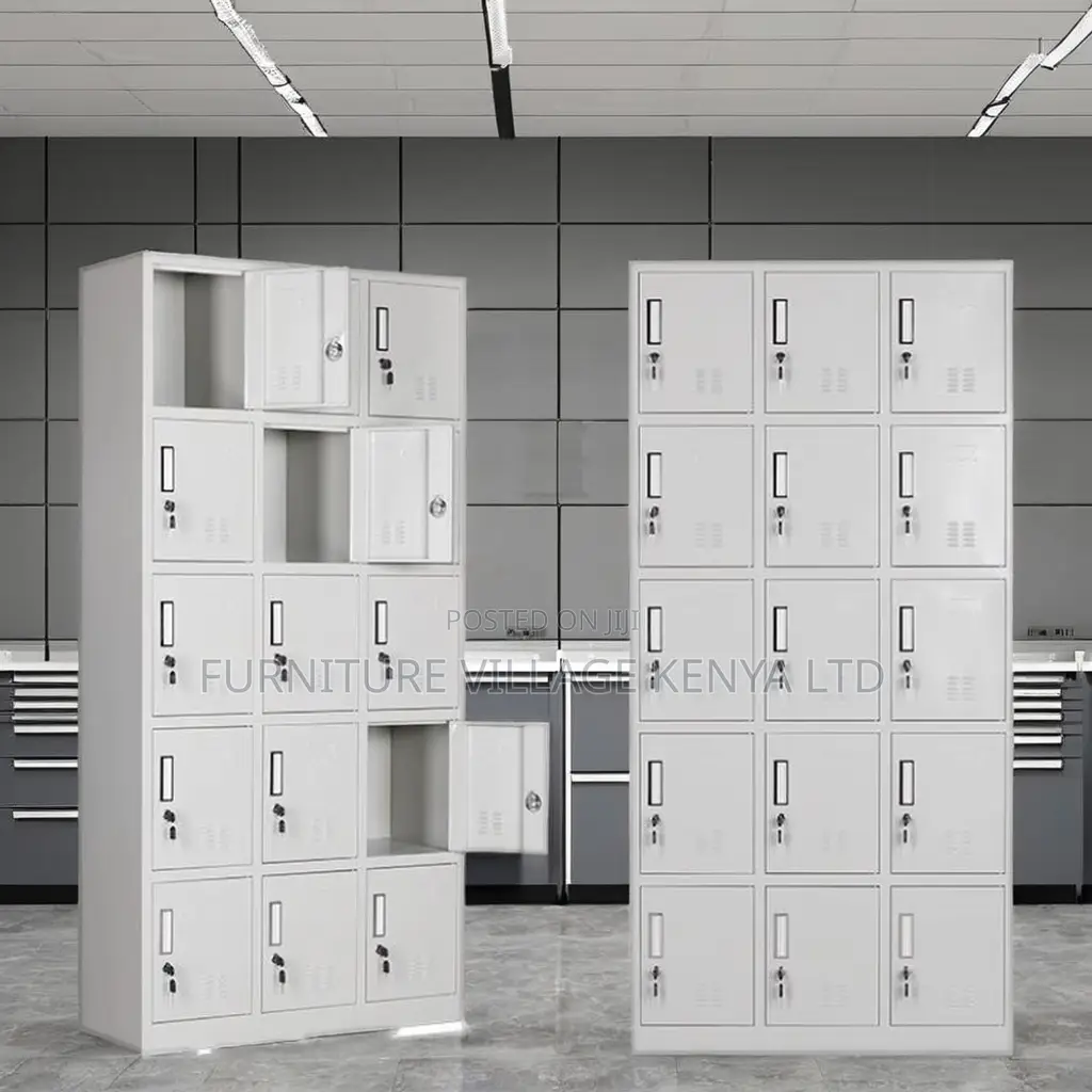 15-Door's Metallic White Gym Locker Cabinet