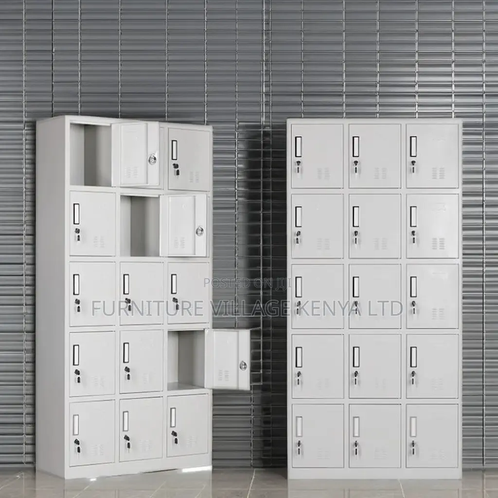 15-Door's Metallic White Gym Locker Cabinet