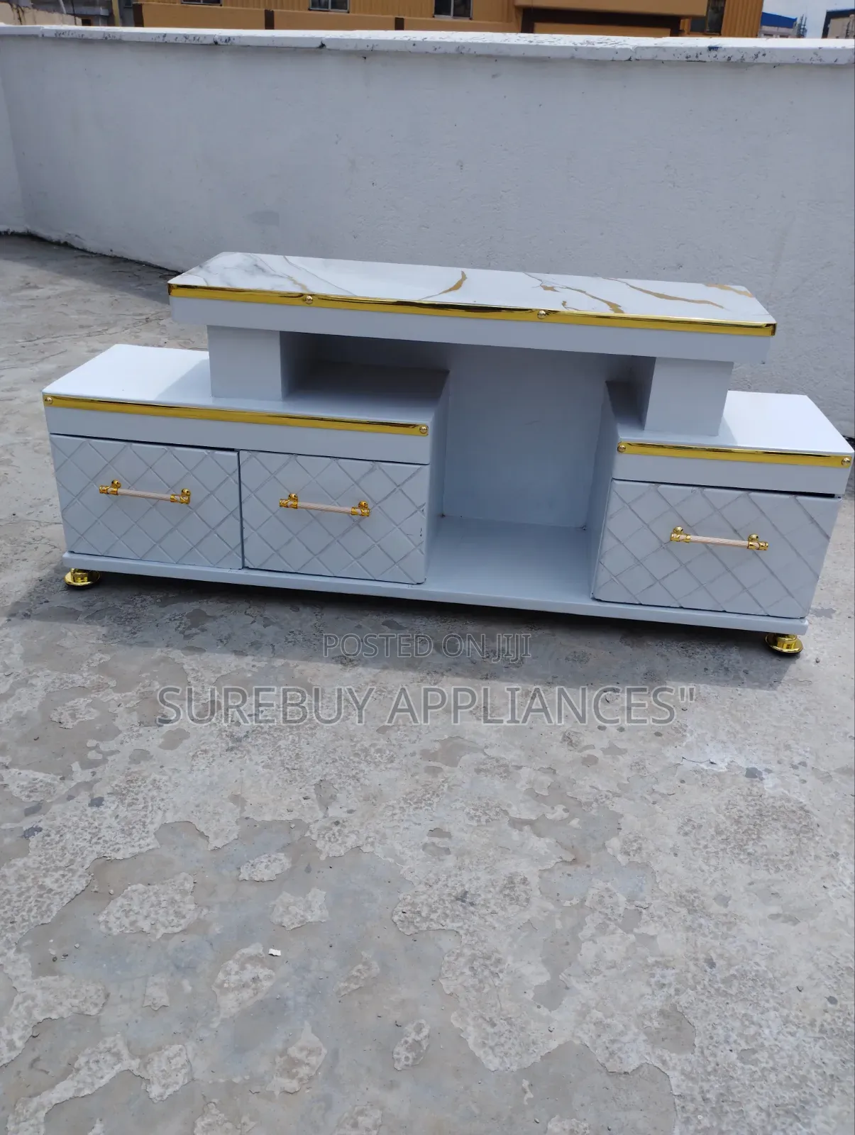 Executive White Tv Stand With Marble Top