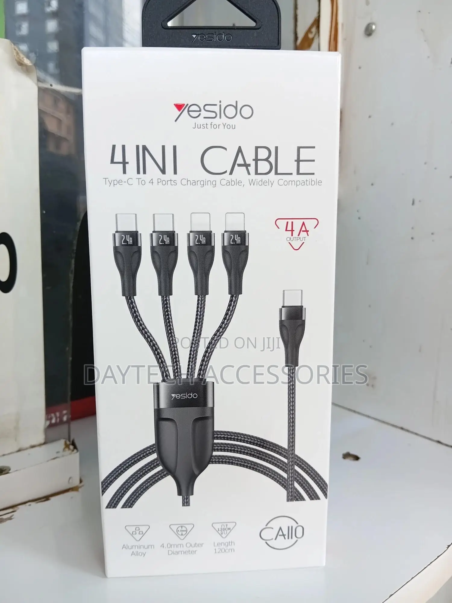Yesido Ca110 1.2m 4a Pd to 2type-C+2ip Charging Cable - Black