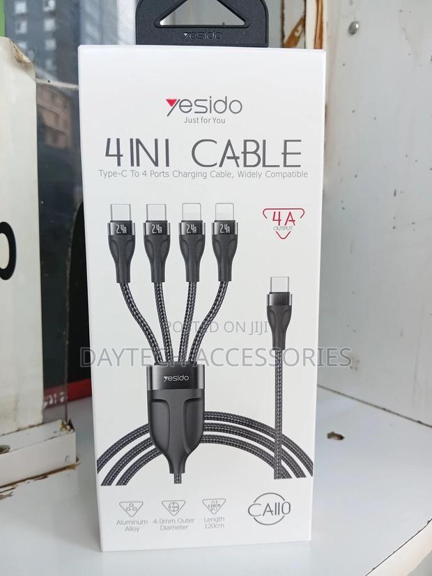Yesido Ca110 1.2m 4a Pd to 2type-C+2ip Charging Cable - Black