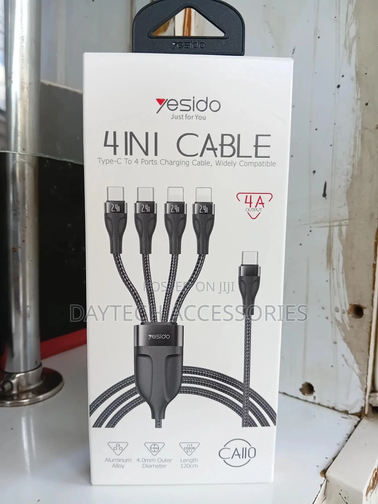 Yesido Ca110 1.2m 4a Pd to 2type-C+2ip Charging Cable - Black